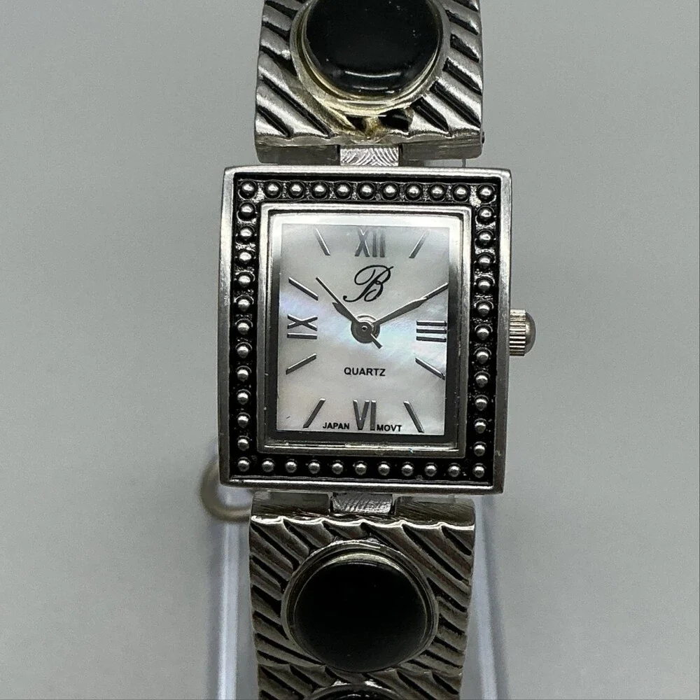B BTVB5ABO Womens Watch 21mm MOP Dial Silver Tone Black Cabochon New Battery